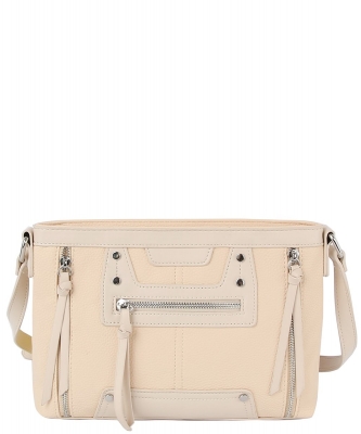 Flat Leather Stone Studded Crossbody CMS053-Z BEIGE